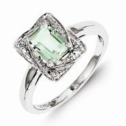 Sterling Silver Diamond & Green Amethyst Ring