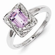Sterling Silver Diamond & Pink Quartz Ring