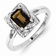 Sterling Silver Diamond & Smoky Quartz Ring