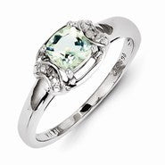 Sterling Silver Diamond & Green Amethyst Ring