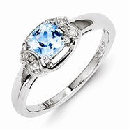 Sterling Silver Diamond & Light Blue Topaz Ring