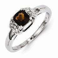 Sterling Silver Diamond & Smoky Quartz Ring