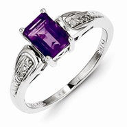 Sterling Silver Diamond & Amethyst Ring