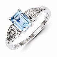 Sterling Silver Diamond & Light Blue Topaz Ring