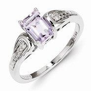 Sterling Silver Diamond & Pink Quartz Ring