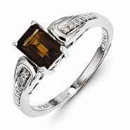 Sterling Silver Diamond & Smoky Quartz Ring