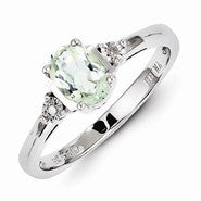 Sterling Silver Diamond & Green Amethyst Ring