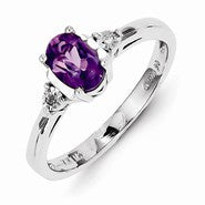 Sterling Silver Diamond & Amethyst Ring