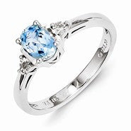 Sterling Silver Diamond & Light Blue Topaz Ring