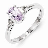 Sterling Silver Diamond & Pink Quartz Ring