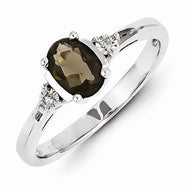 Sterling Silver Diamond & Smoky Quartz Ring