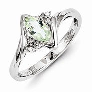 Sterling Silver Diamond & Green Amethyst Ring