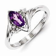 Sterling Silver Diamond & Amethyst Ring