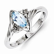 Sterling Silver Diamond & Light Blue Topaz Ring