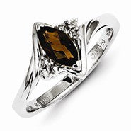 Sterling Silver Diamond & Smoky Quartz Ring