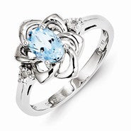 Sterling Silver Diamond & Light Blue Topaz Ring