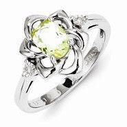 Sterling Silver Diamond & Lemon Quartz Ring