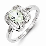 Sterling Silver Diamond & Green Amethyst Ring