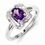 Sterling Silver Diamond & Amethyst Ring