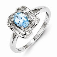 Sterling Silver Diamond & Light Blue Topaz Ring