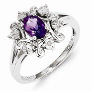 Sterling Silver Diamond & Amethyst Ring