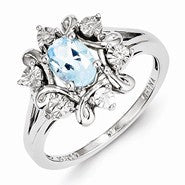 Sterling Silver Diamond & Light Blue Topaz Ring
