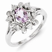 Sterling Silver Diamond & Pink Quartz Ring