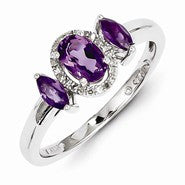 Sterling Silver Amethyst & Diamond Ring