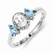 Sterling Silver with White Topaz, Blue Topaz, Diamond Ring