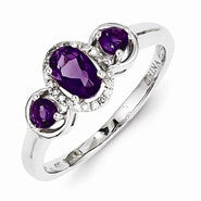 Sterling Silver Amethyst & Diamond Ring