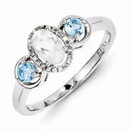 Sterling Silver with White Topaz, Blue Topaz, Diamond Ring