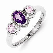 Sterling Silver Amethyst Pink Amethyst & Diamond Ring