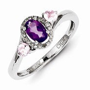 Sterling Silver Amethyst Pink Amethyst & Diamond Ring