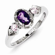 Sterling Silver Amethyst & Pink Quartz Diamond Ring