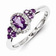 Sterling Silver Amethyst & Diamond Ring