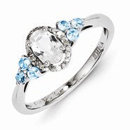 Sterling Silver with White Topaz, Blue Topaz, Diamond Ring