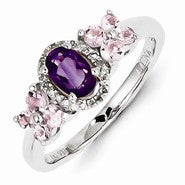Sterling Silver Amethyst Pink Amethyst & Diamond Ring