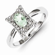 Sterling Silver Green Amethyst & Diamond Ring
