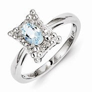 Sterling Silver Light Swiss Blue Topaz & Diamond Ring