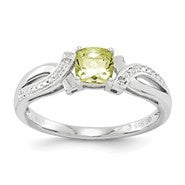 Sterling Silver Lemon Quartz Diamond Ring
