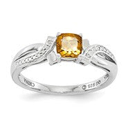 Sterling Silver Whiskey Quartz Diamond Ring