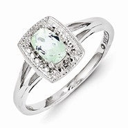 Sterling Silver Green Amethyst & Diamond Ring