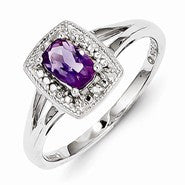Sterling Silver Amethyst & Diamond Ring
