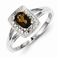 Sterling Silver Smoky Quartz Diamond Ring