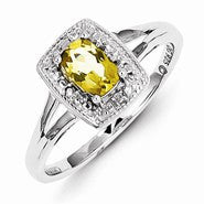 Sterling Silver Whiskey Quartz Diamond Ring