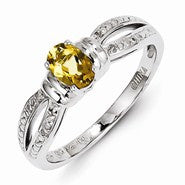 Sterling Silver Whiskey Quartz Diamond Ring