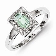 Sterling Silver Green Amethyst & Diamond Ring