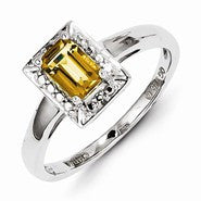 Sterling Silver Whiskey Quartz Diamond Ring