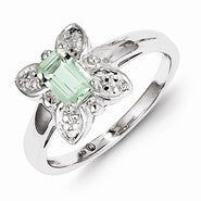 Sterling Silver Green Amethyst & Diamond Ring