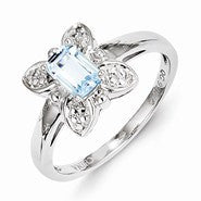 Sterling Silver Light Swiss Blue Topaz & Diamond Ring